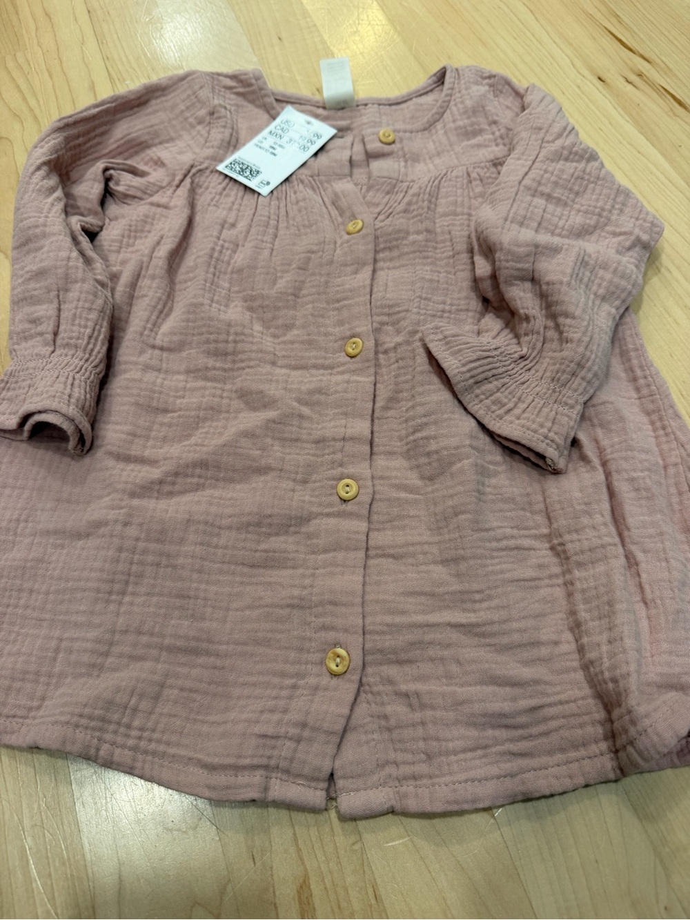 H&M Girls' Dusty Pink Gauze Button-Front Dress